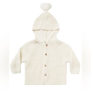 Rylee + Cru Waffle Knit Wood Button Tassel Hooded Cardigan Sweater 12-18M Ivory